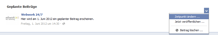 Facebook Fanpage Beitraege planen - bearbeiten oder loeschen